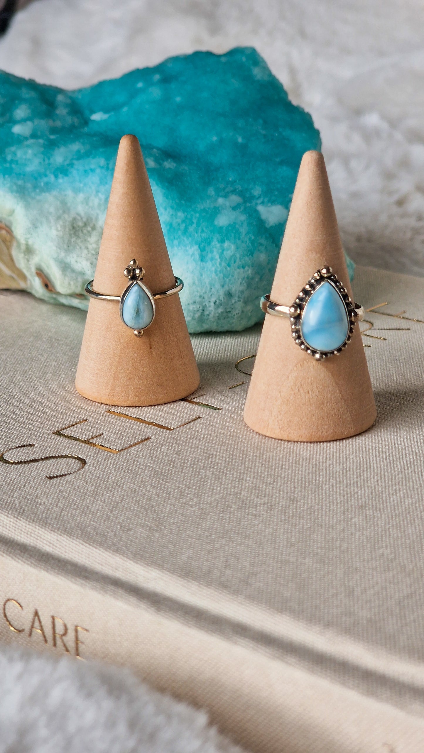 Small Larimar Teardrop Sterling Silver Ring