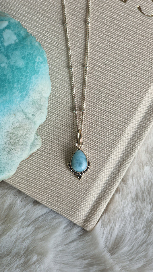 Larimar Teardrop Beaded Necklace