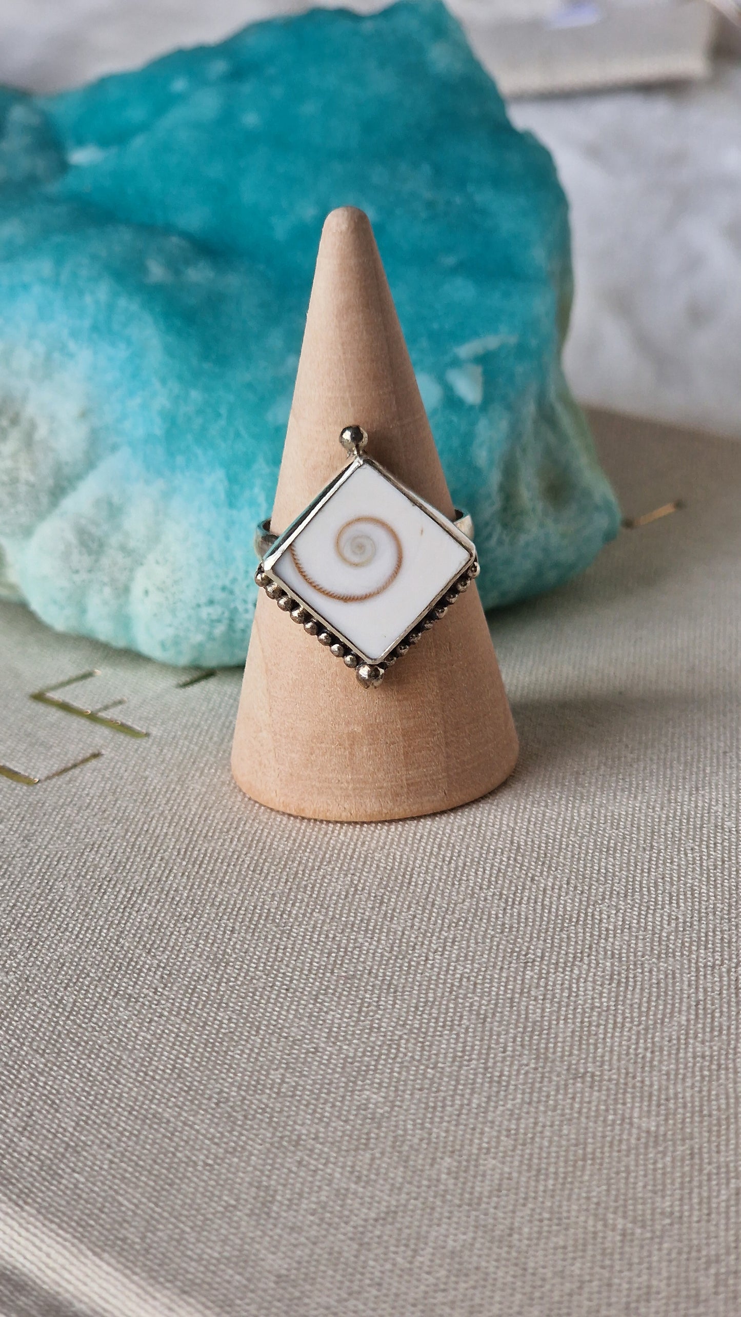 Shiva Shell Sterling Silver Beaded Ring